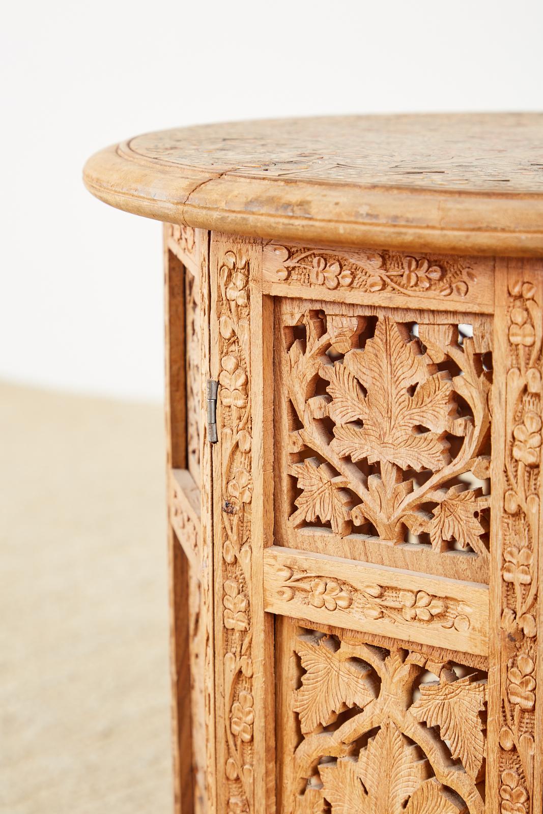Bone Octagonal Inlaid Teak Tabouret Moroccan Drink Table