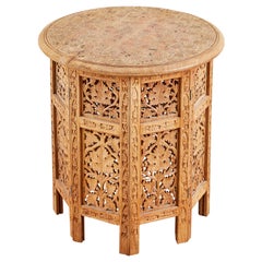 Octagonal Inlaid Teak Tabouret Moroccan Drink Table