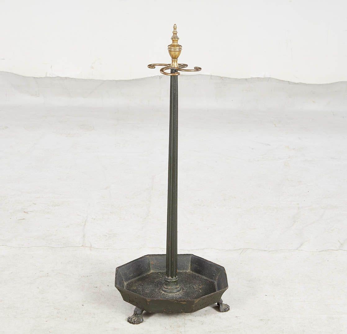 19th Century Octagonal Iron and Brass Umbrella Stand For Sale