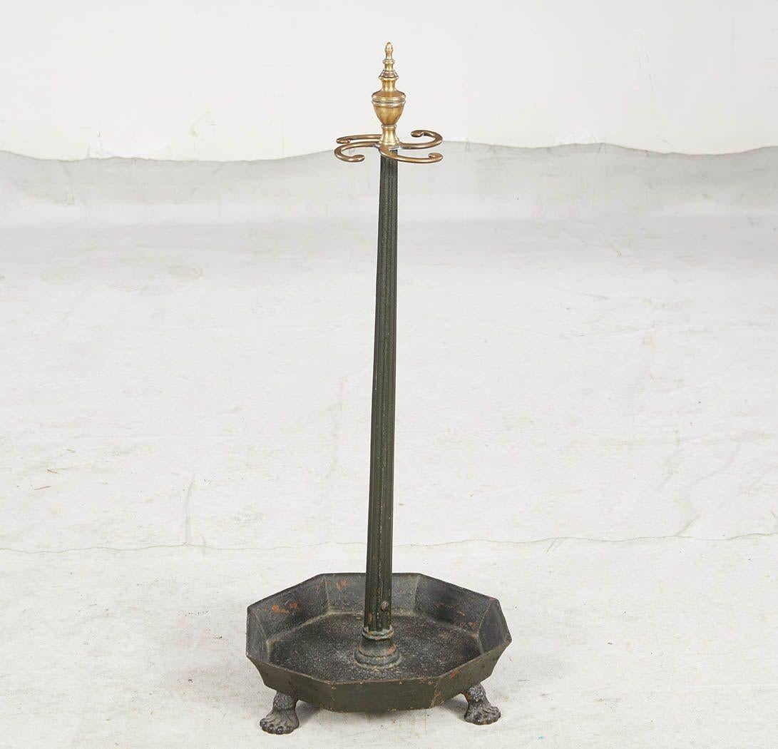 Octagonal Iron and Brass Umbrella Stand For Sale 1