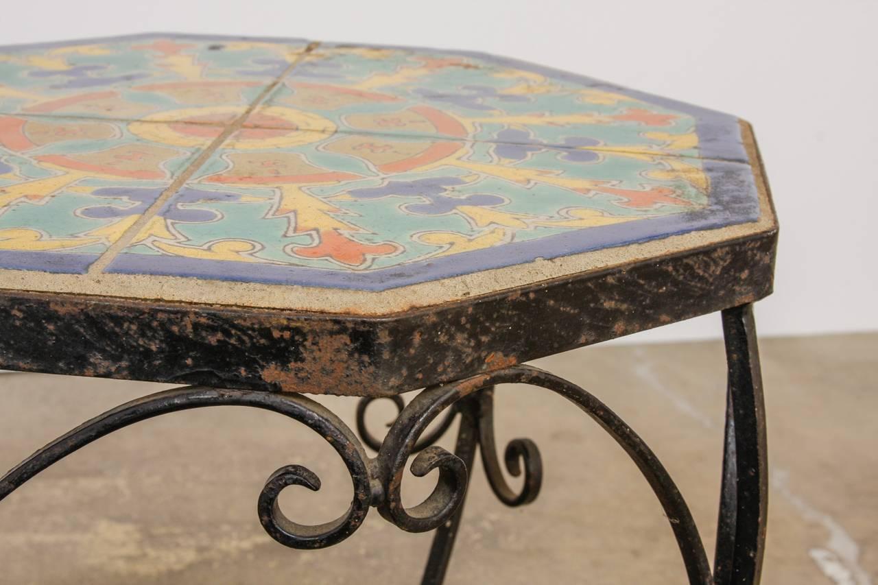 American Octagonal Iron Tile-Top Drink Table by Catalina Tile