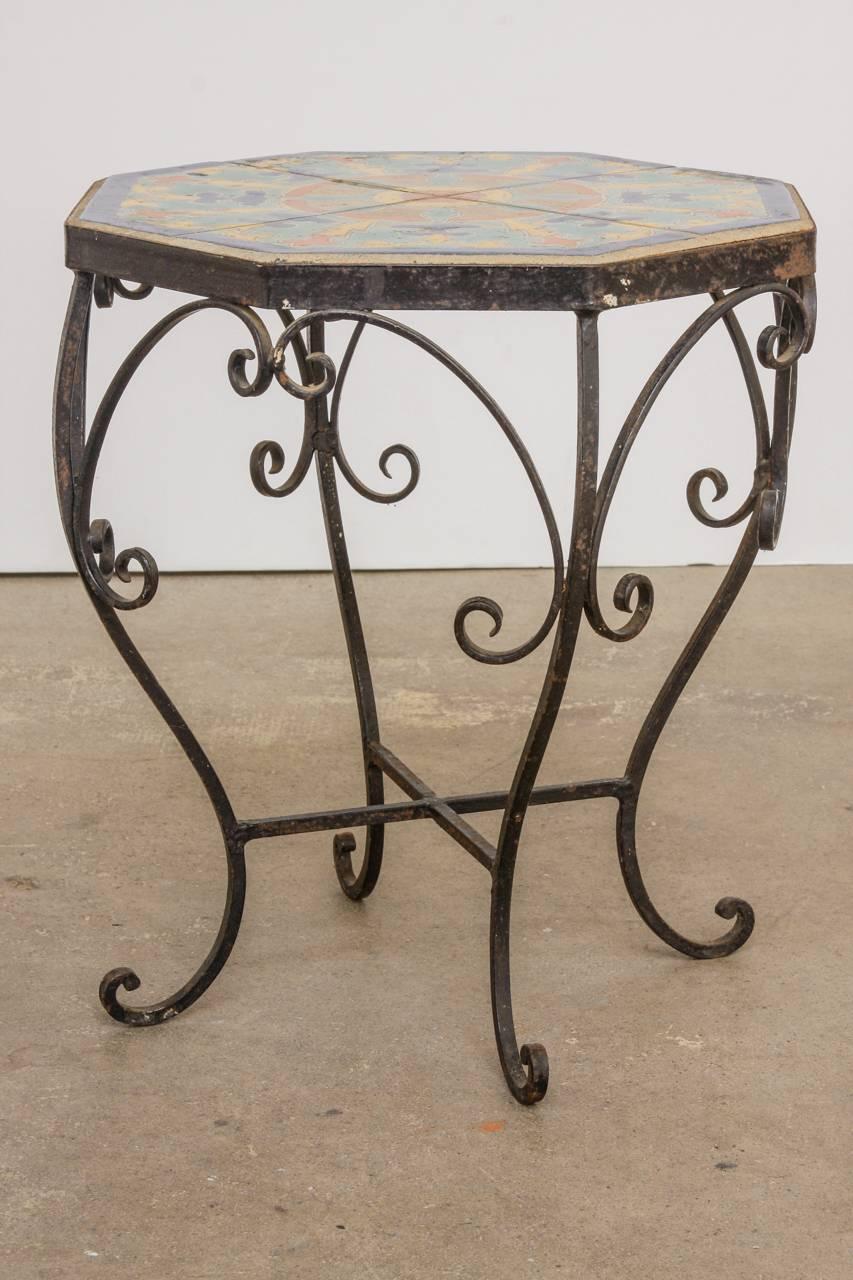 20th Century Octagonal Iron Tile-Top Drink Table by Catalina Tile