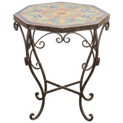 Octagonal Iron Tile-Top Drink Table by Catalina Tile