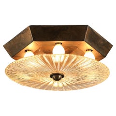 Octagonal Italian ceiling lamp in Murano glass and brass, 1940s