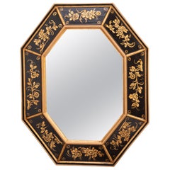 Octagonal Italian Gilt Relief Painted Wood Mirror LaBarge Attributed
