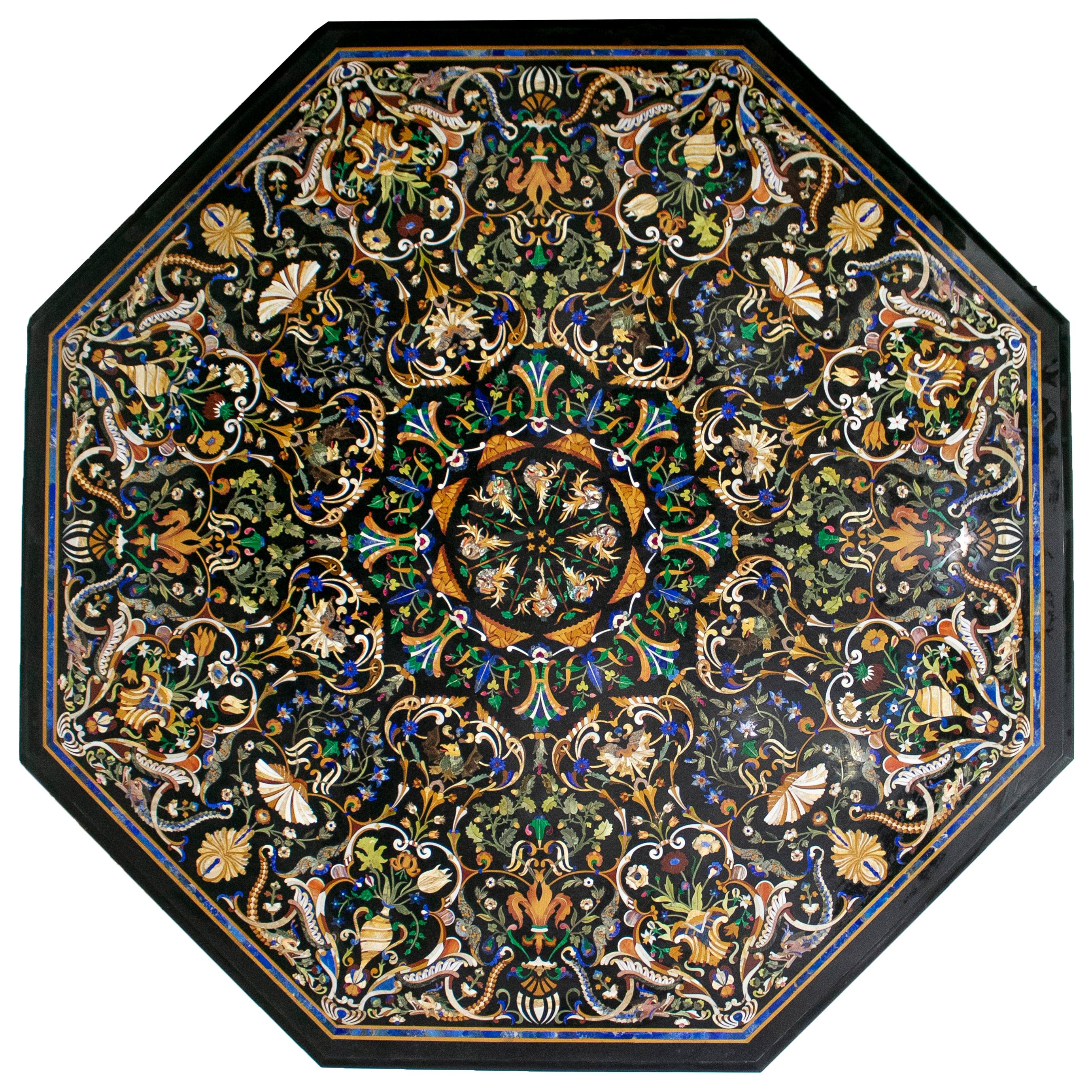 Octagonal Italian Pietre Dure Mosaic Inlay Marble Table Top