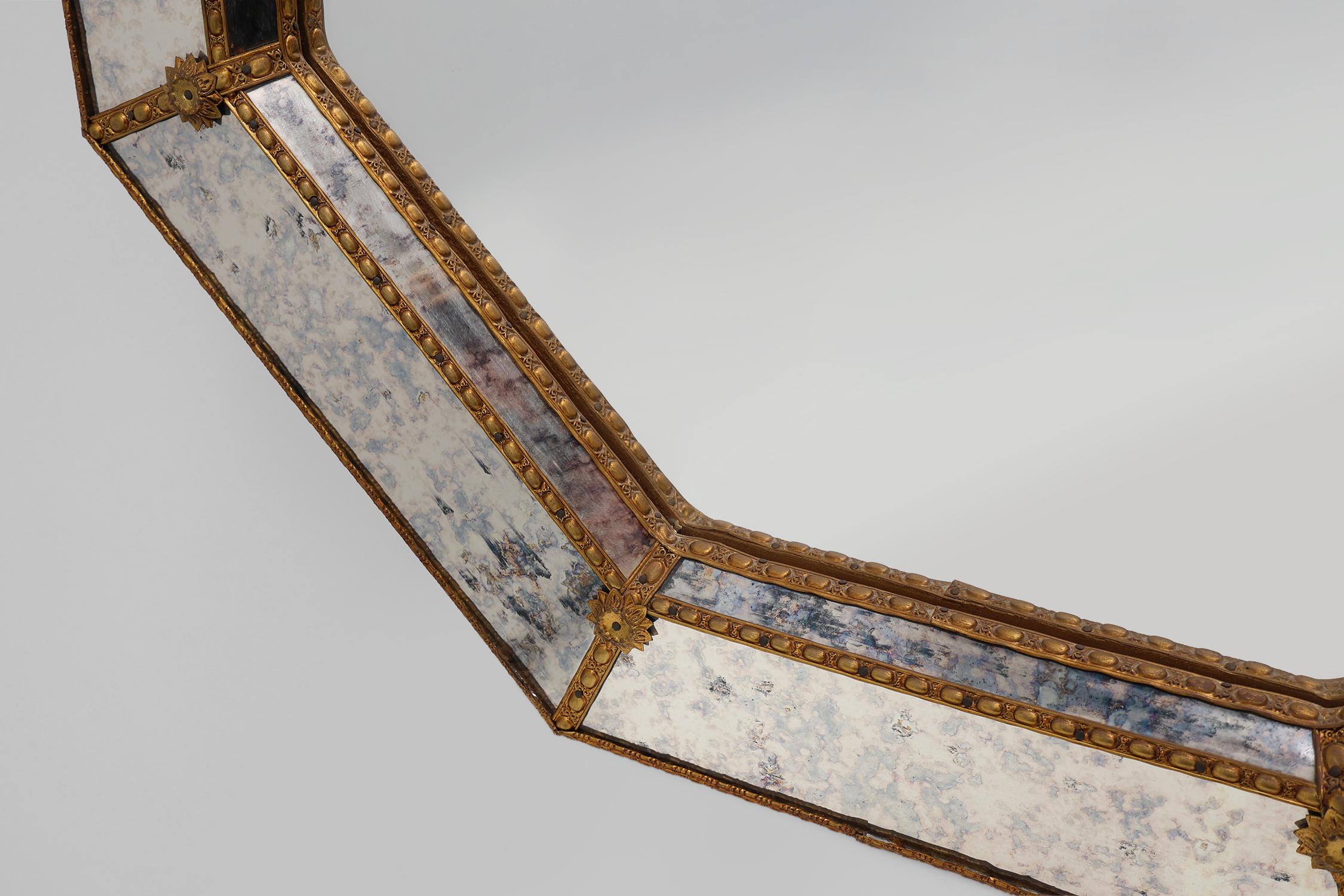 Espejo trapezoidal italiano octogonal de estilo regencia de Hollywood o veneciano en Bueno estado para la venta en Meulebeke, BE