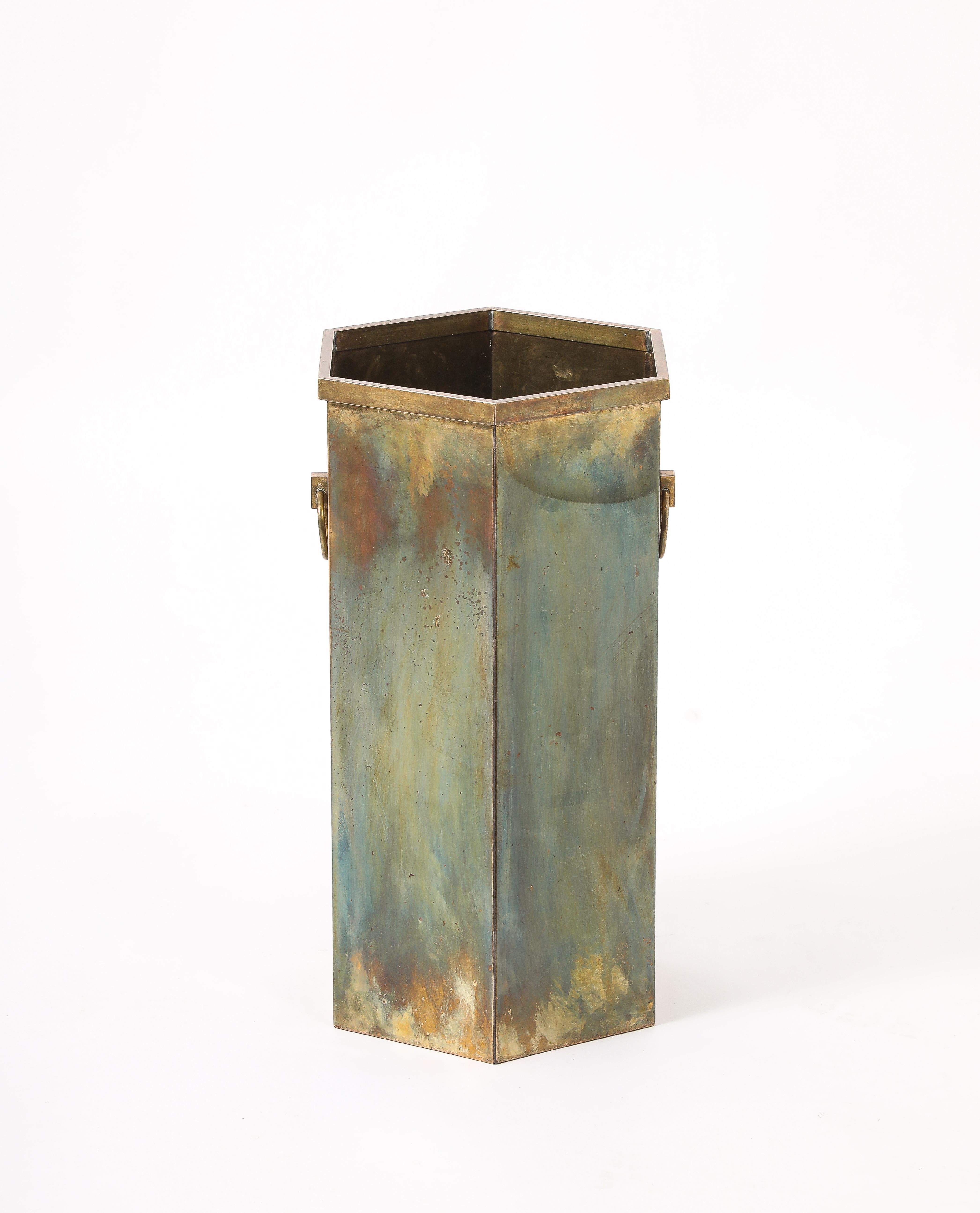 Brass Octagonal Jansen Umbrella Stand, France 1960's For Sale