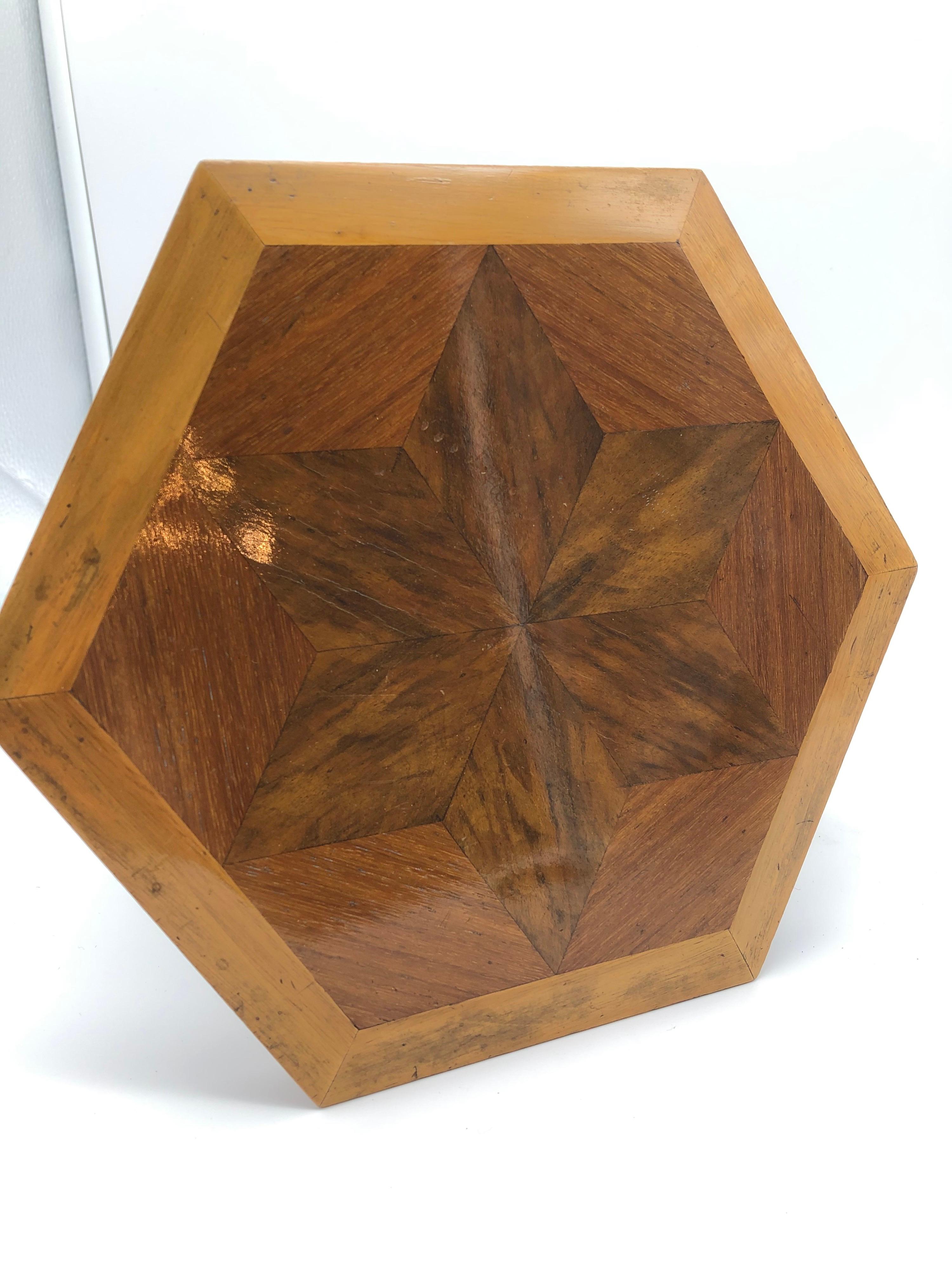 Achteckige Schmuckschatulle Star Intarsien Holz Antik im Angebot 4