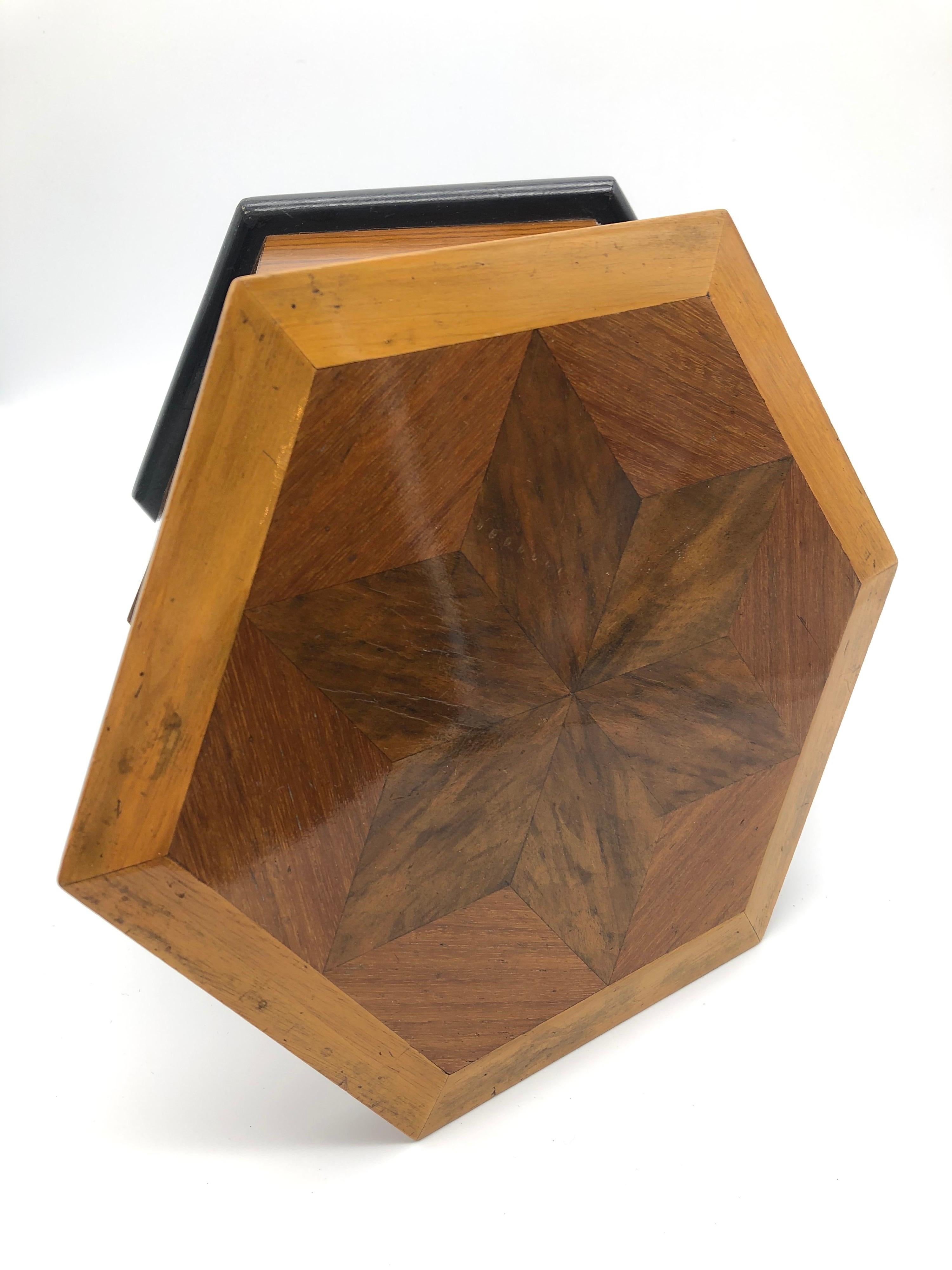 Octagonal Jewelry Box Star Inlaid Wood Antique For Sale 4