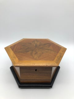 Octagonal Jewelry Box Star Inlaid Wood Antique