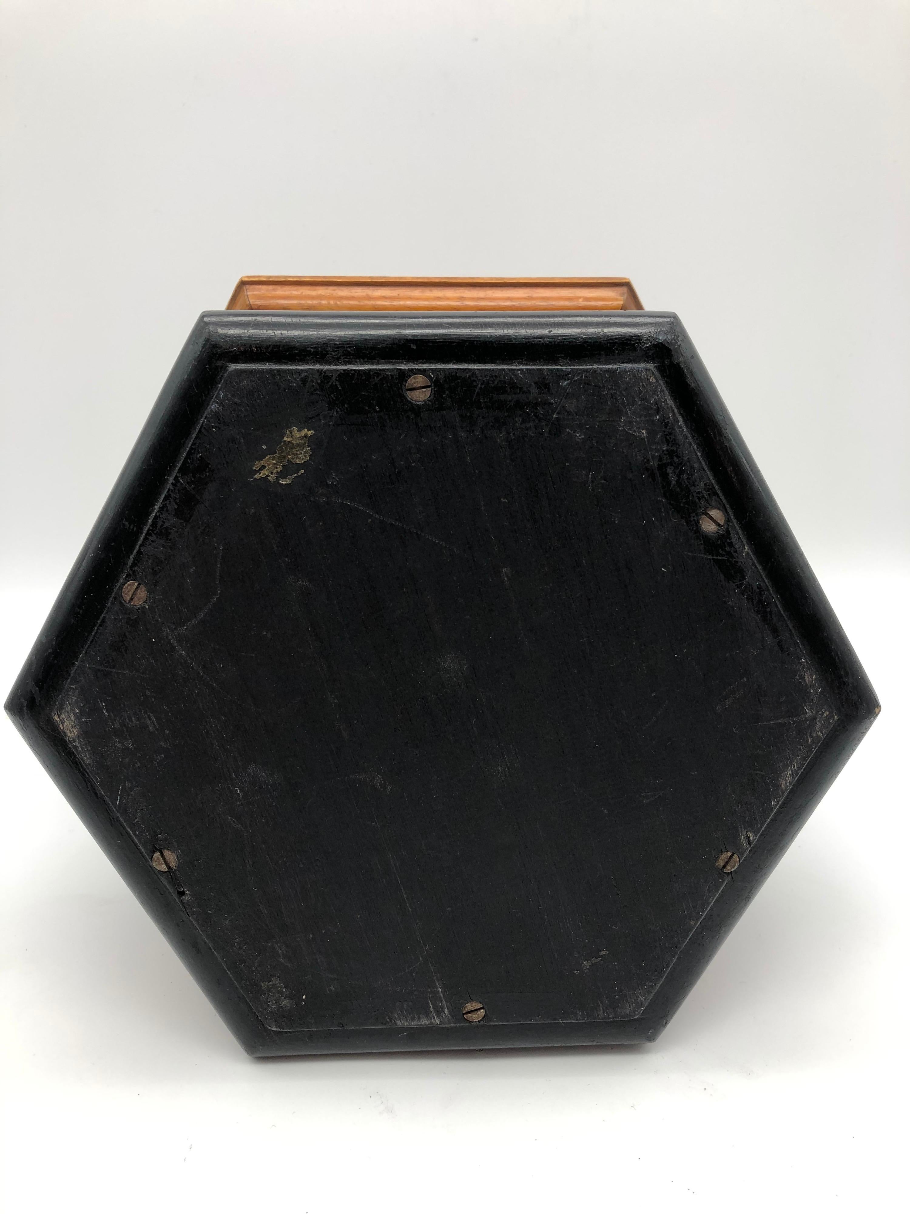 20th Century Octagonal Jewelry Box Star Inlaid Wood Antique For Sale