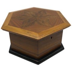 Octagonal Jewelry Box Star Inlaid Wood Antique