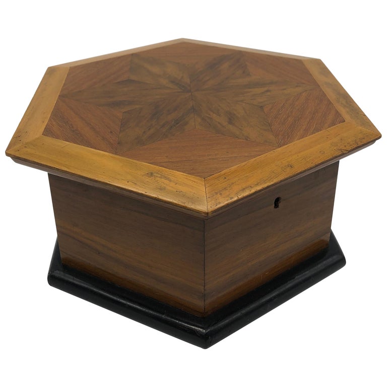 Octagonal Jewelry Box Star Inlaid Wood Antique For Sale at 1stDibs
