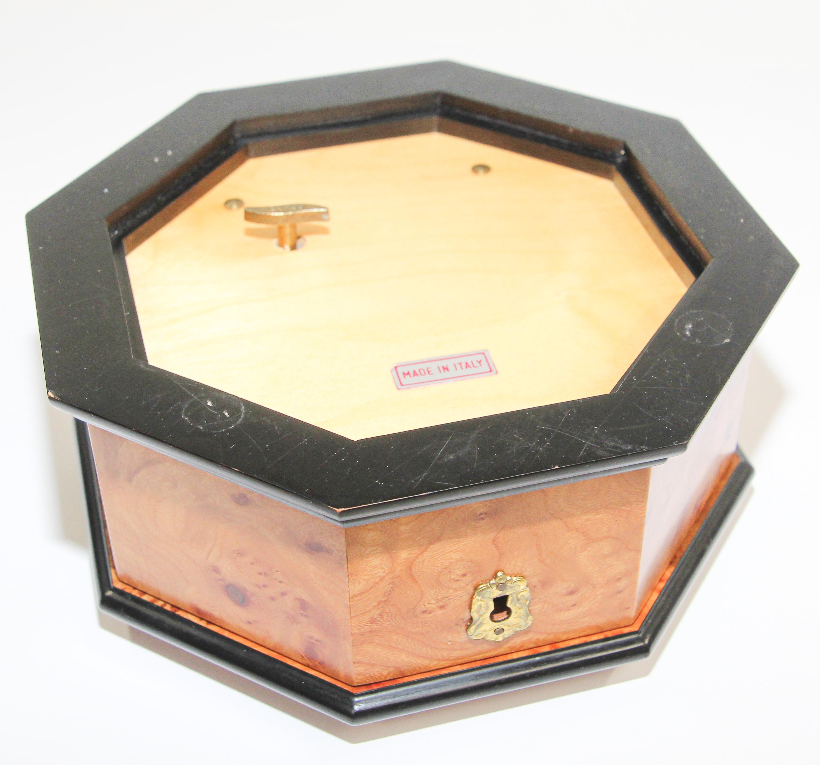 Fruitwood Octagonal Jewelry Music Box, Made in Italy For Sale