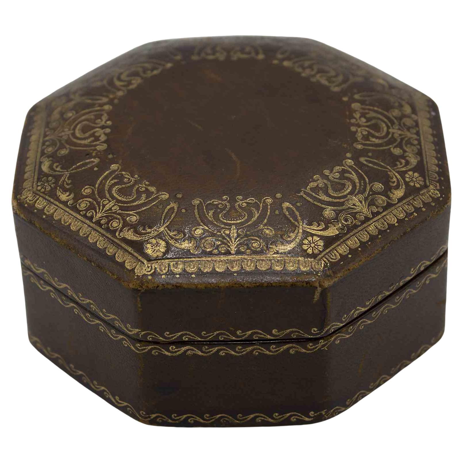 Octagonal Leather Box, 1950s For Sale