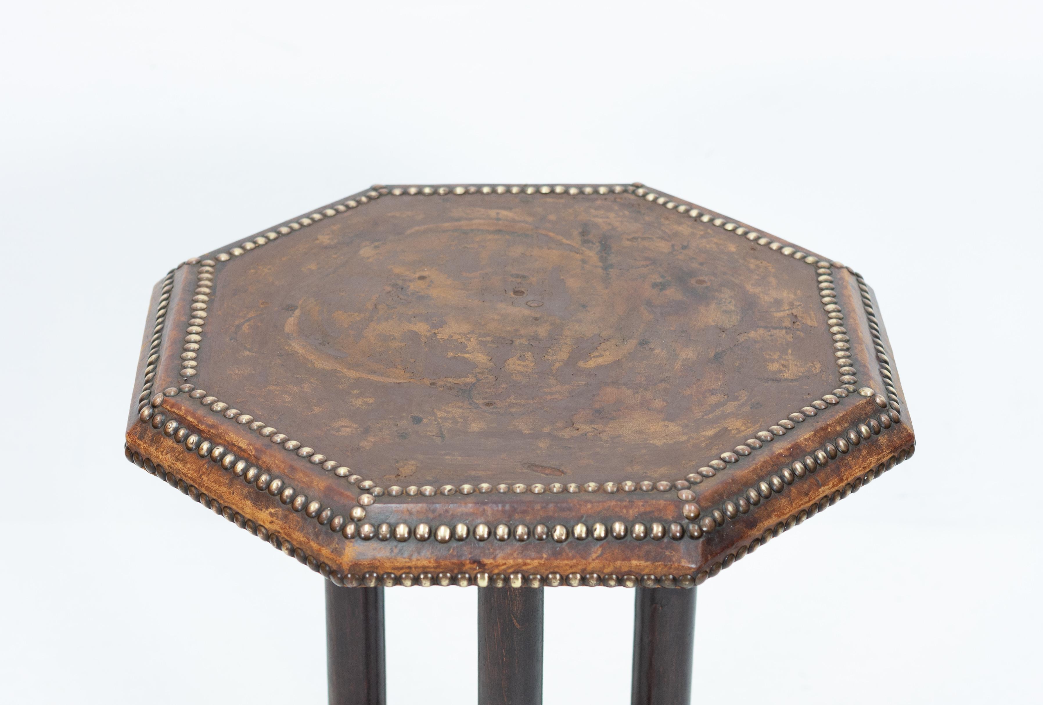Art Deco Octagonal Leather Side Table