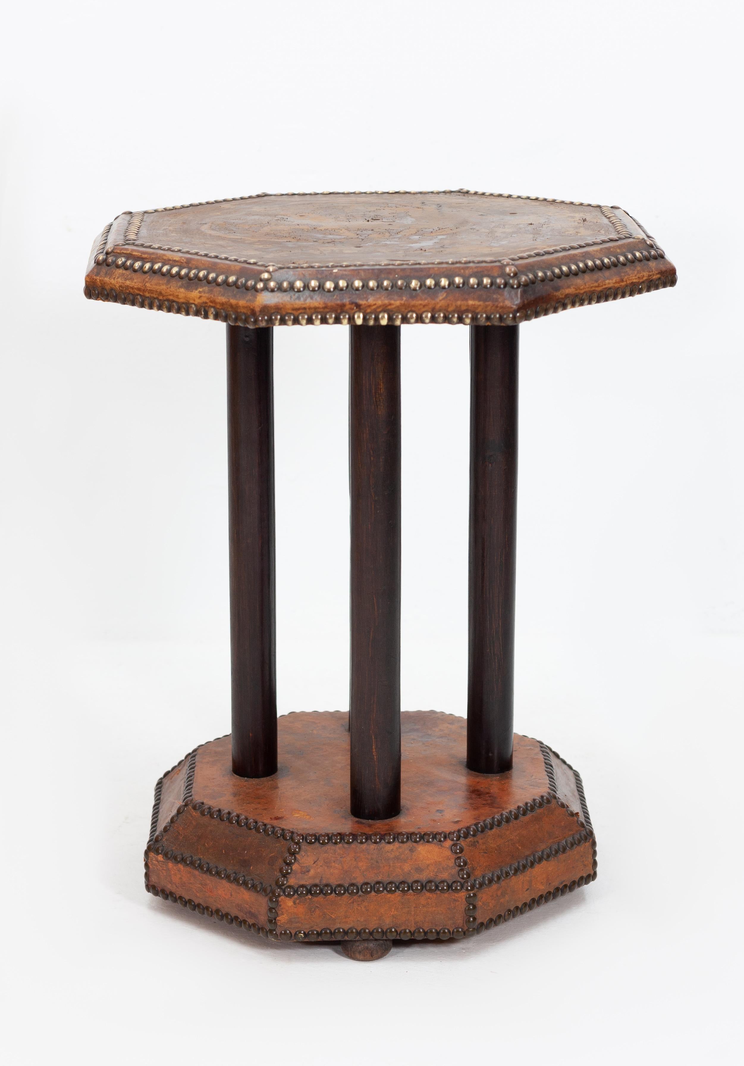 English Octagonal Leather Side Table