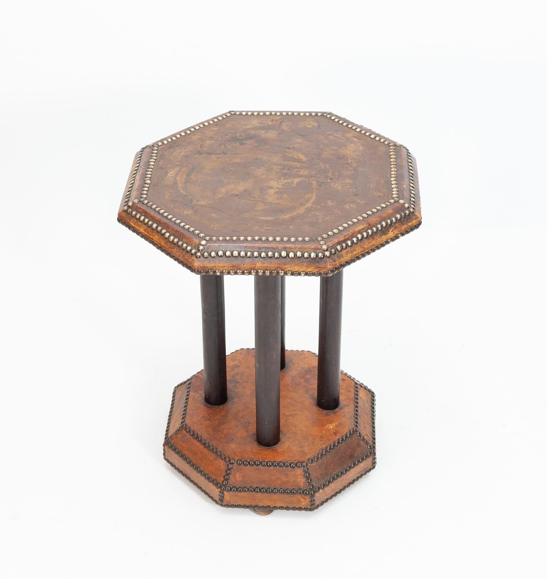Early 20th Century Octagonal Leather Side Table
