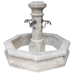 Octagonal Limestone Center Fountain from Provence, France