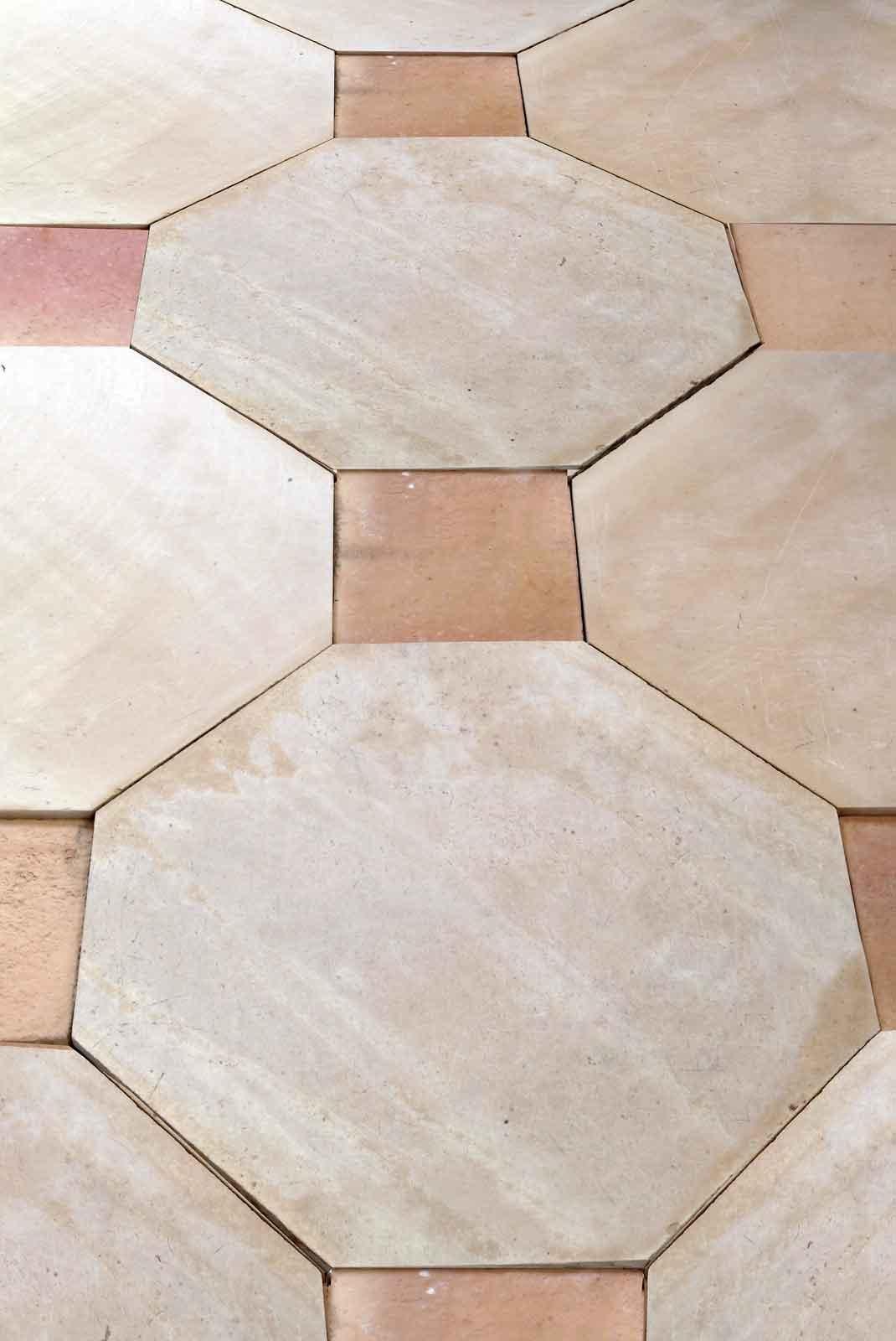 French Octagonal Limestone Paving with Red Terra Cotta, 19th Century For Sale