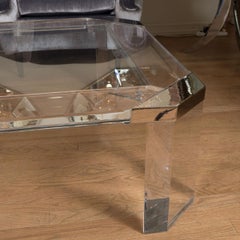 Octagonal lucite and glass coffee table
