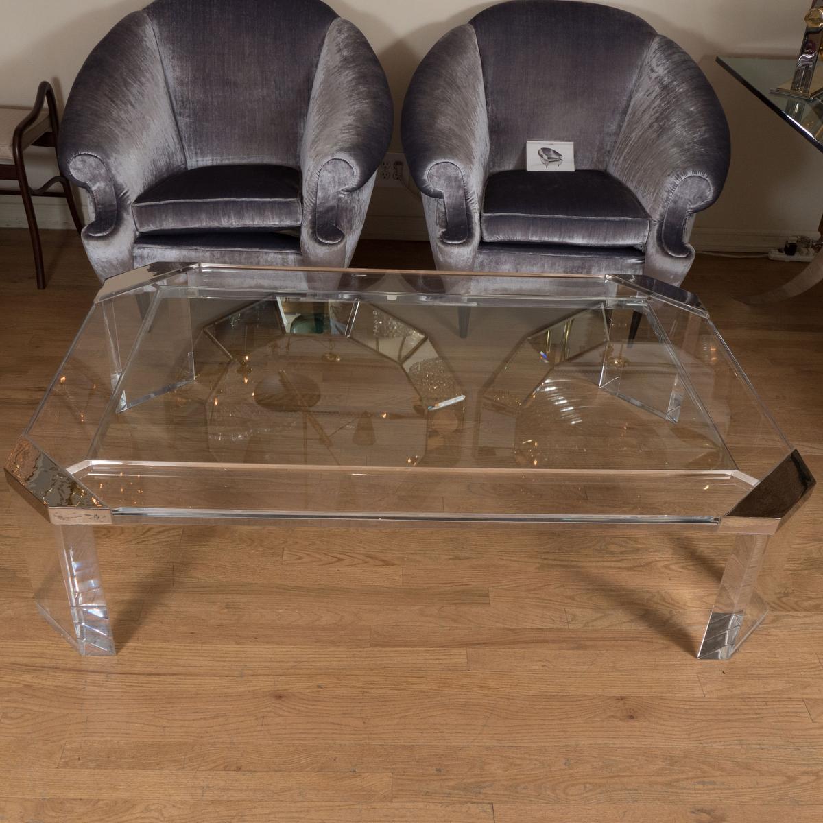 Mid-Century Modern Octagonal lucite and glass coffee table  For Sale