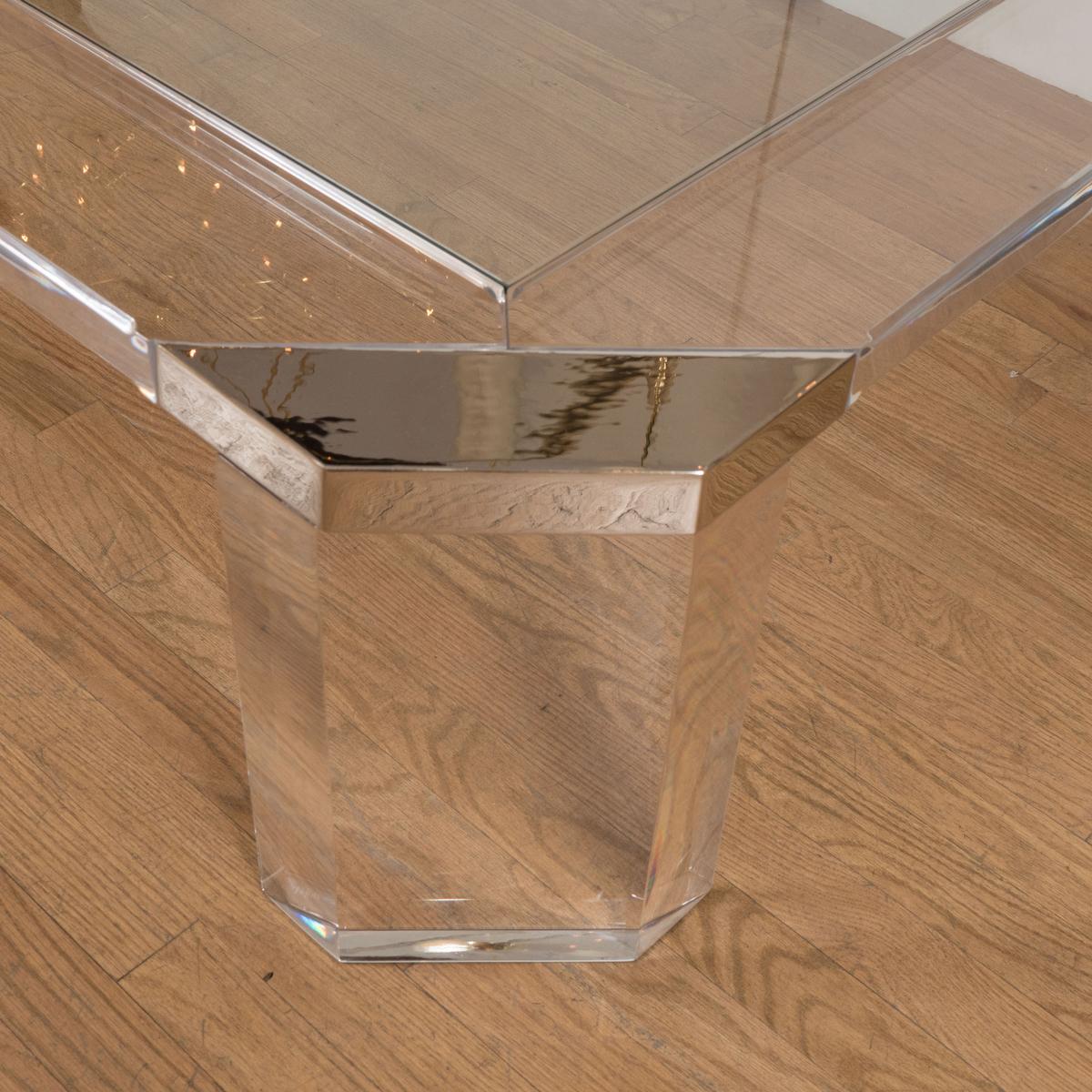American Octagonal lucite and glass coffee table  For Sale