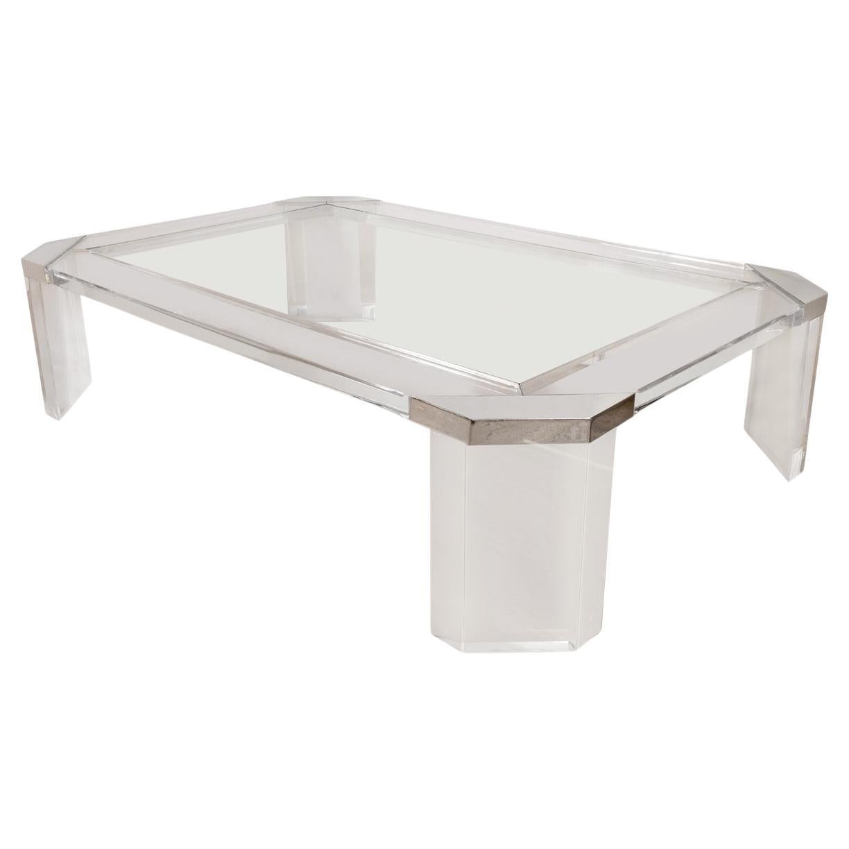 Octagonal lucite and glass coffee table  For Sale