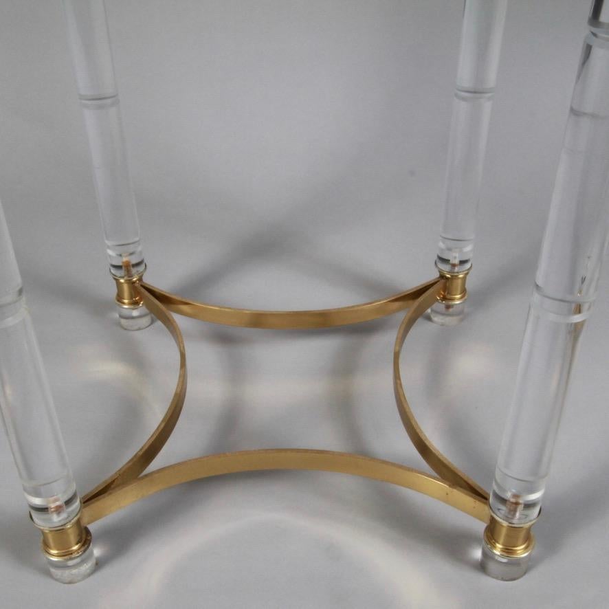 American Octagonal Lucite, Brass & Glass Side Table For Sale