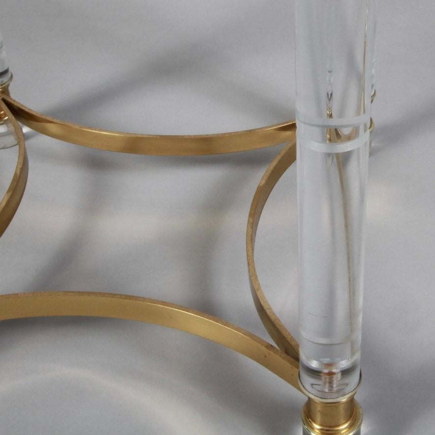 Octagonal Lucite, Brass & Glass Side Table In Good Condition For Sale In New London, CT