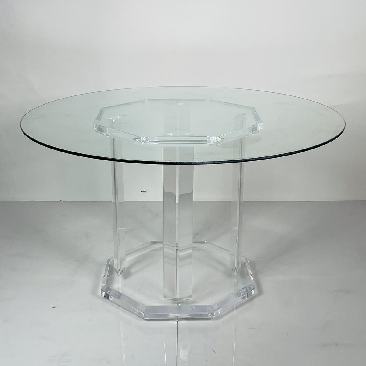 Modern Octagonal Lucite Pedestal Table Base For Sale