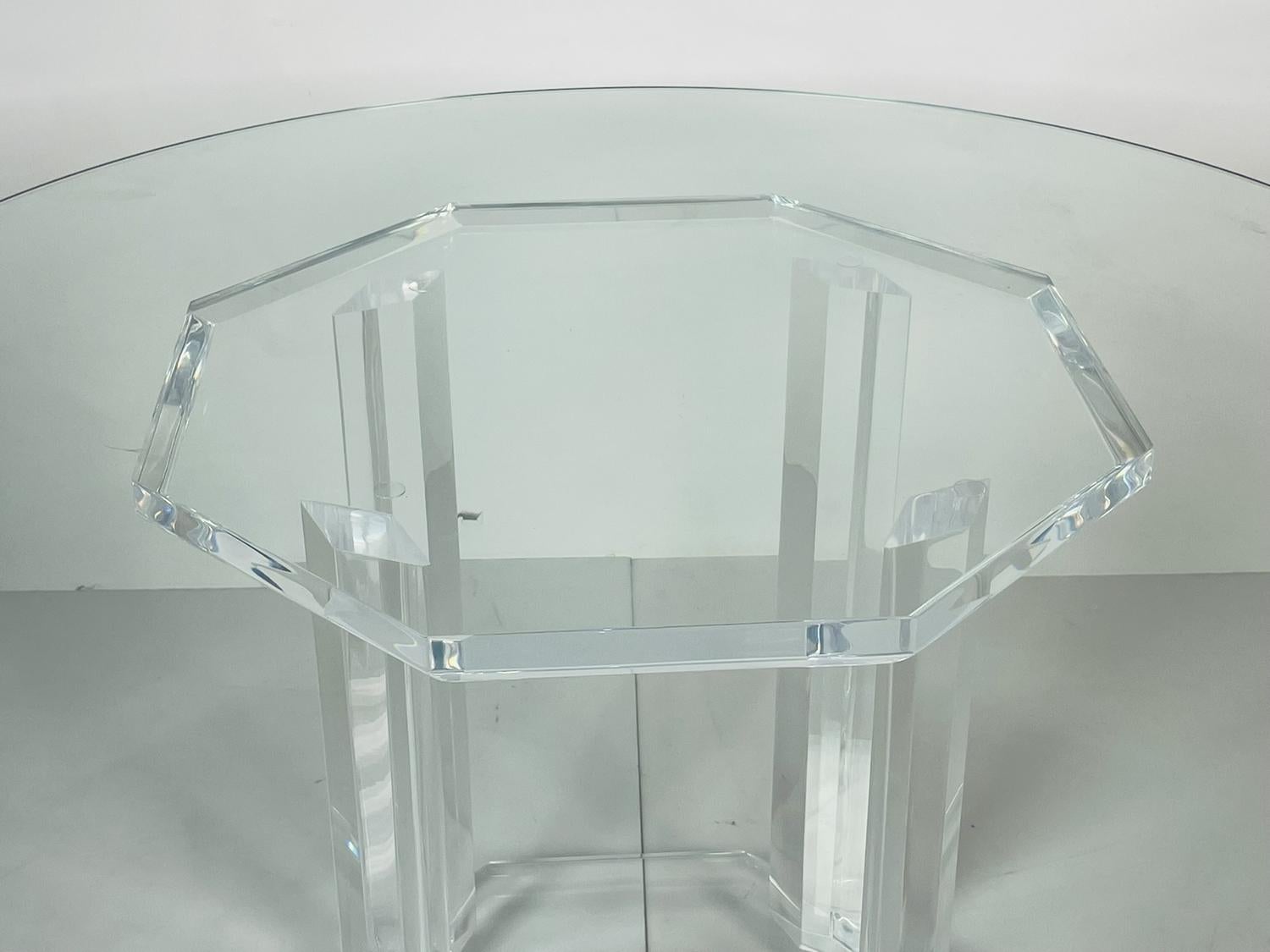 American Octagonal Lucite Pedestal Table Base For Sale