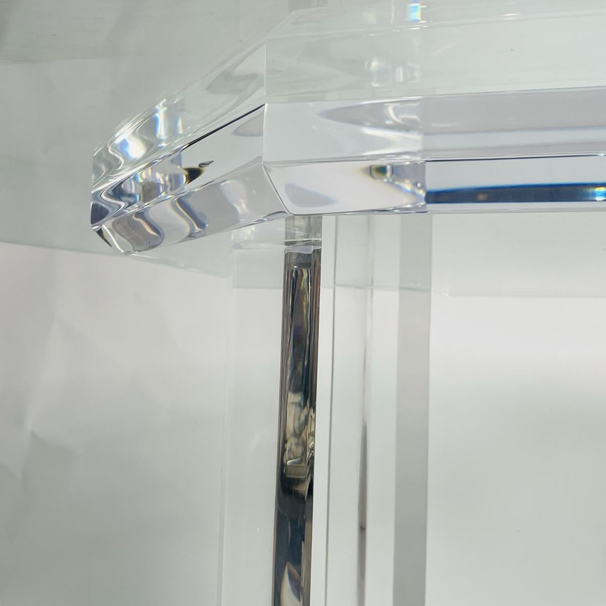 Glass Octagonal Lucite Pedestal Table Base For Sale