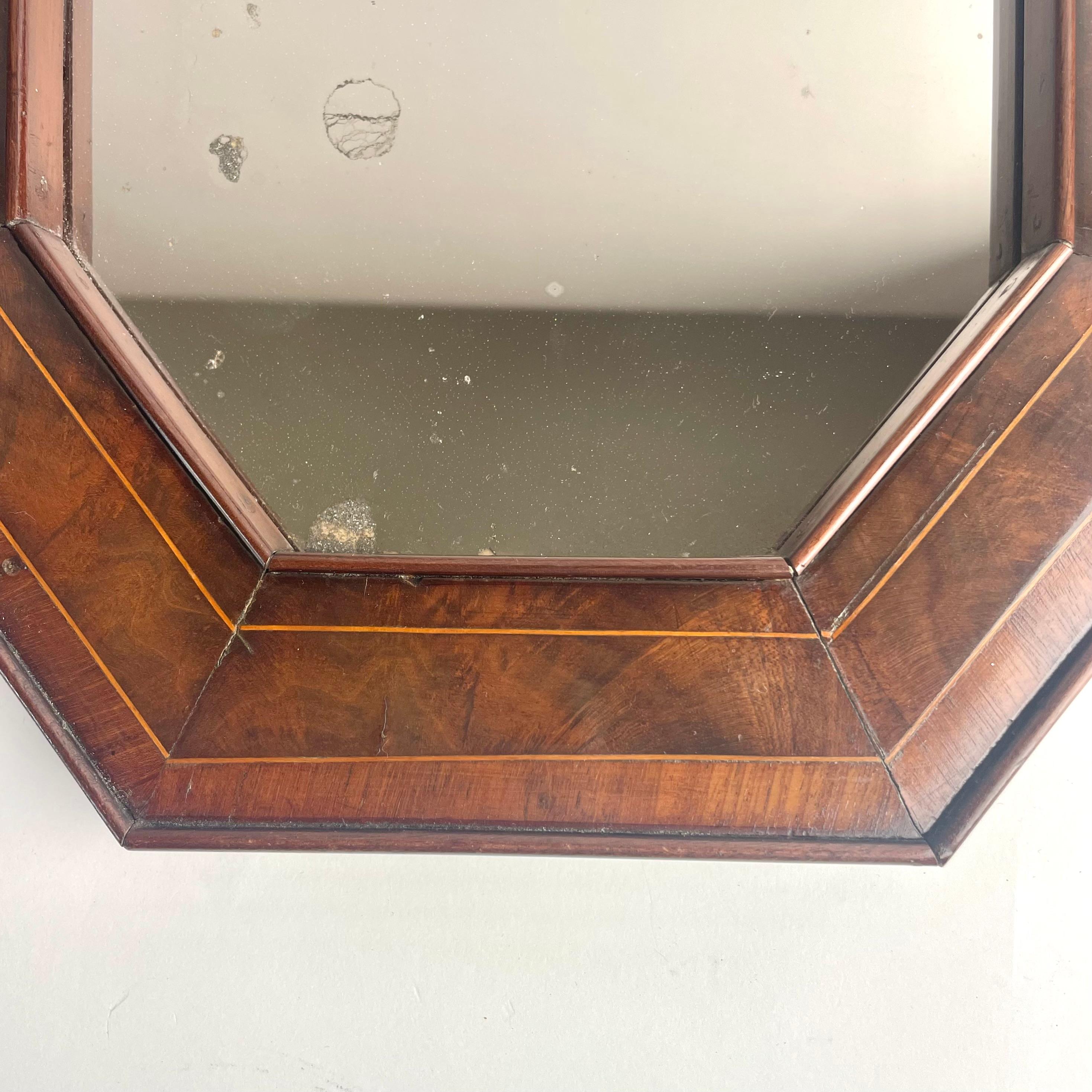 Mogano Specchio ottagonale in mogano con vetro al mercurio, XVIII-XIX secolo in vendita