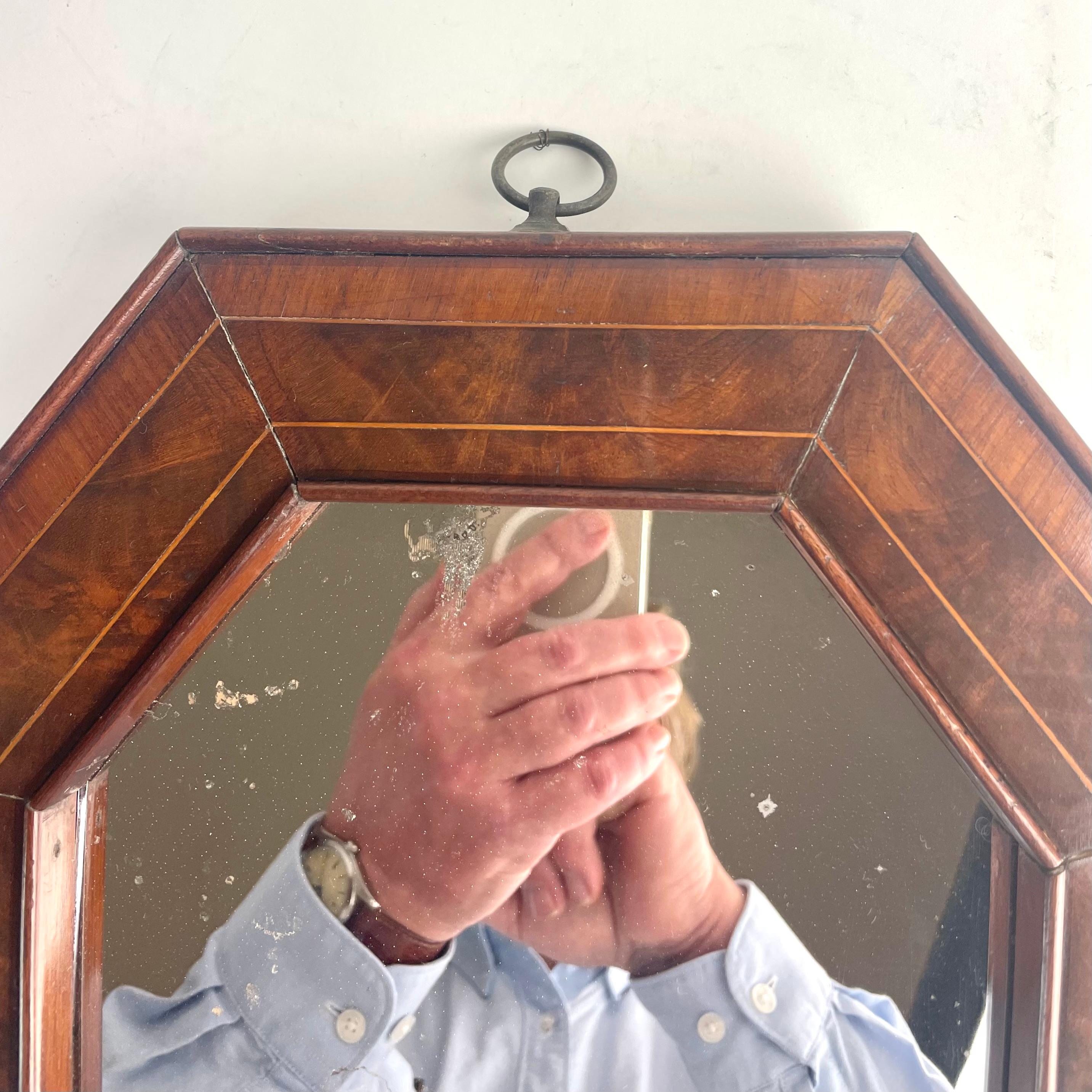 Specchio ottagonale in mogano con vetro al mercurio, XVIII-XIX secolo in vendita 1