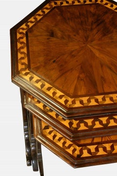 Octagonal Mahogany Nest of 3 Tables with Segmented Yew Wood Tops