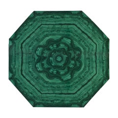 Mid Century Modern Octagonal Green Malachite Pedestal Table, Italy 1970s