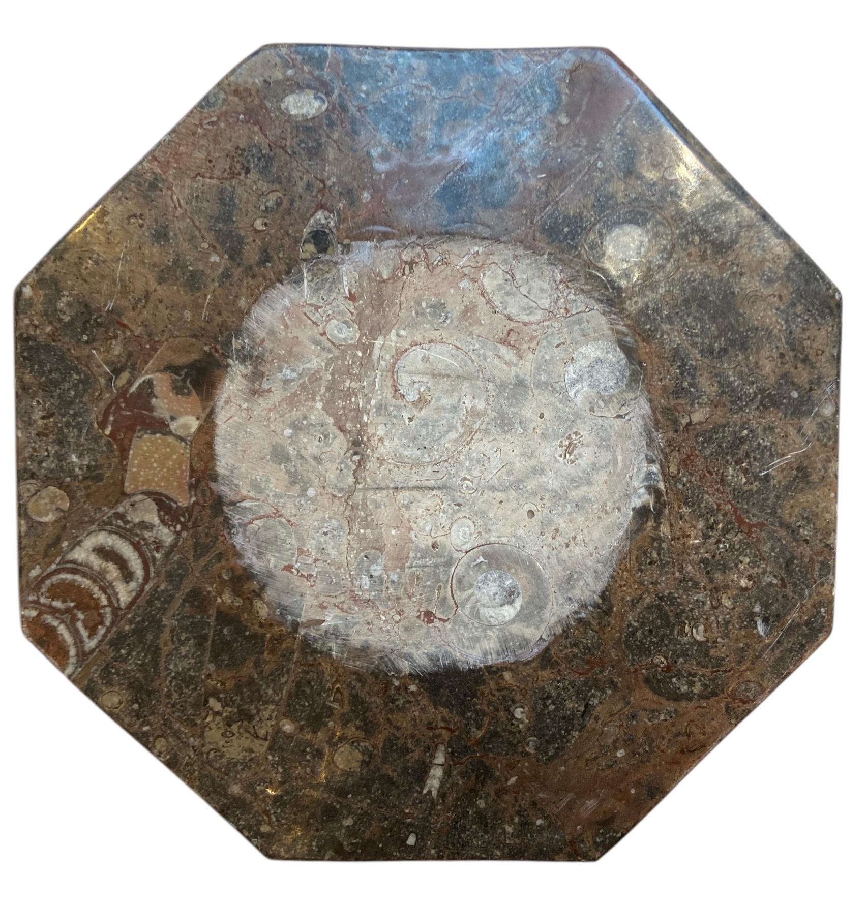 Achteckige Marmorplatte mit Fossilien (Mitte des 20. Jahrhunderts) im Angebot