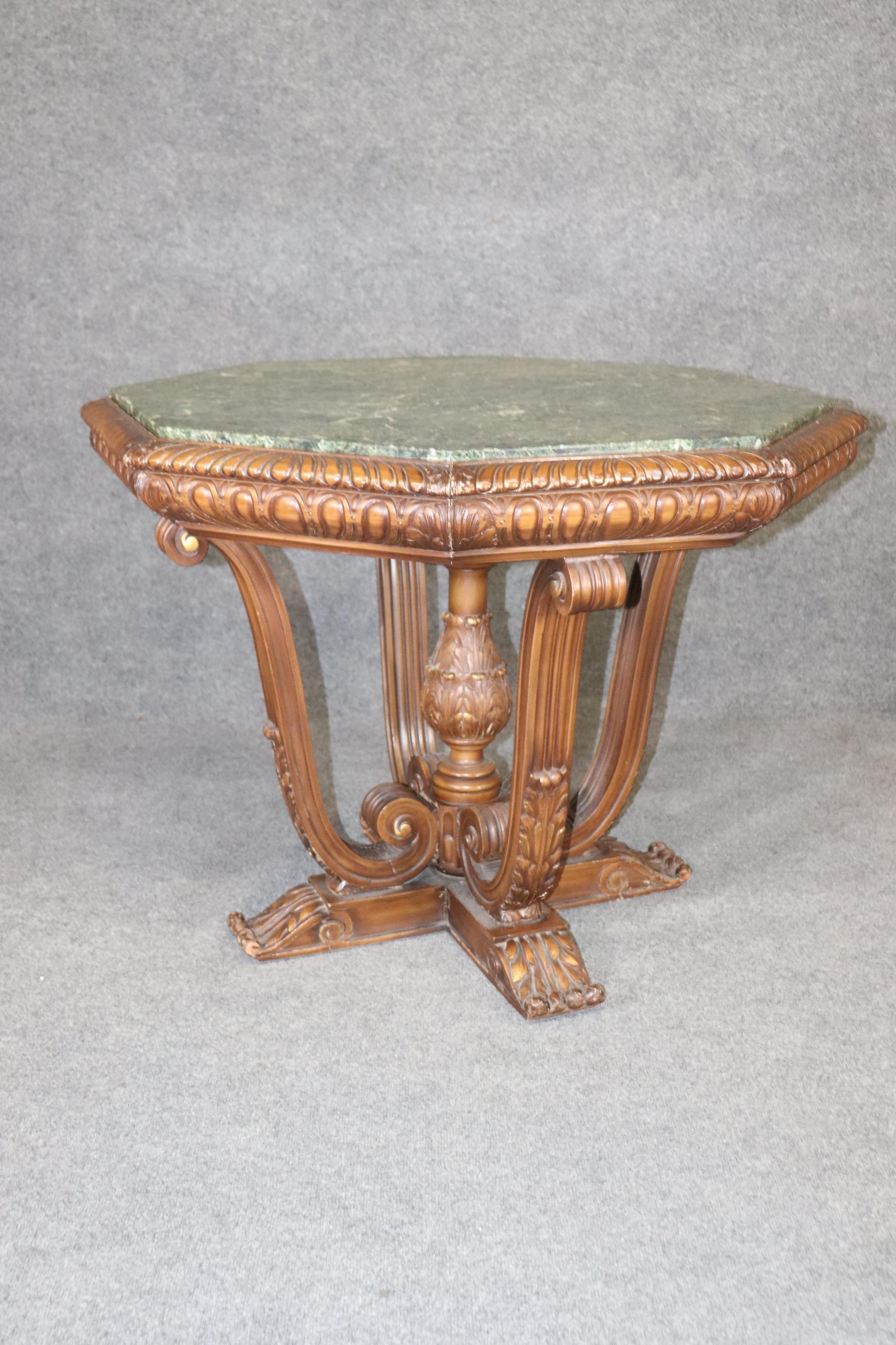  Octagonal Marble Top Carved Georgian Style Center Table In Good Condition For Sale In Swedesboro, NJ