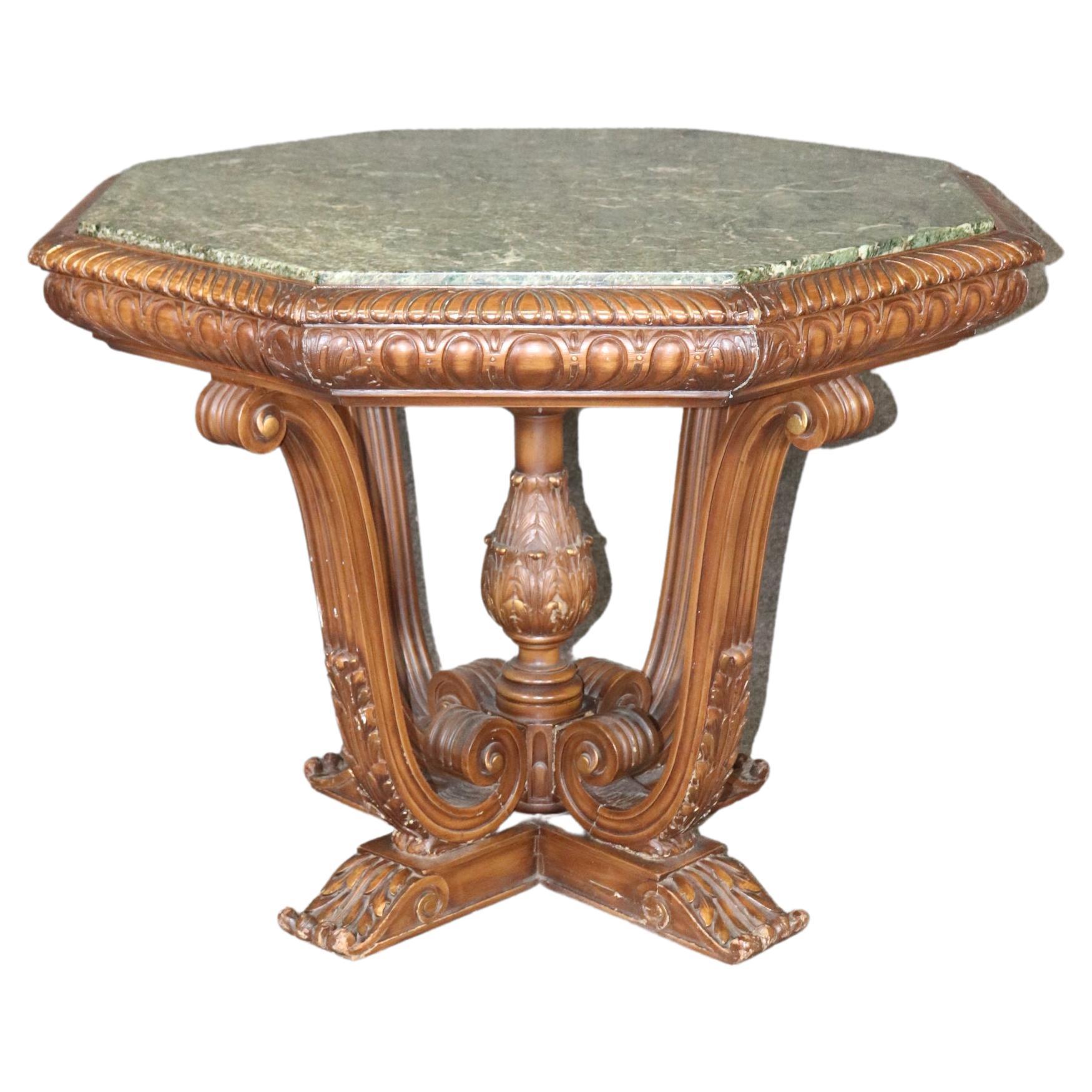  Octagonal Marble Top Carved Georgian Style Center Table For Sale