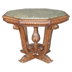 Vintage  Octagonal Marble Top Carved Georgian Style Center Table