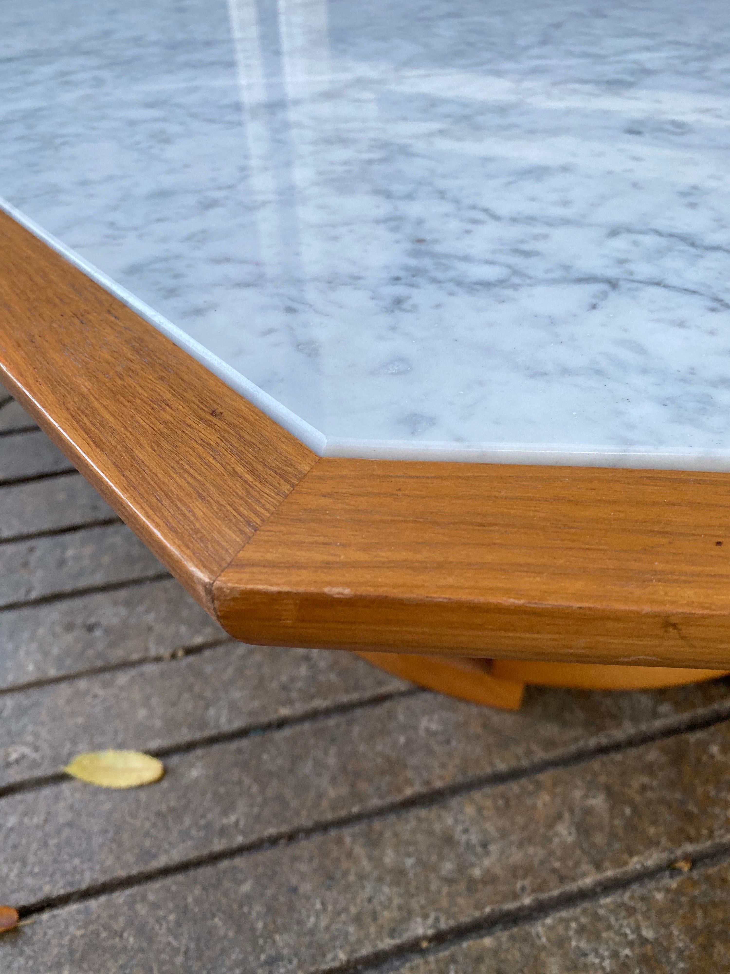 Mid-Century Modern Octagonal Marble-Top Coffee Table