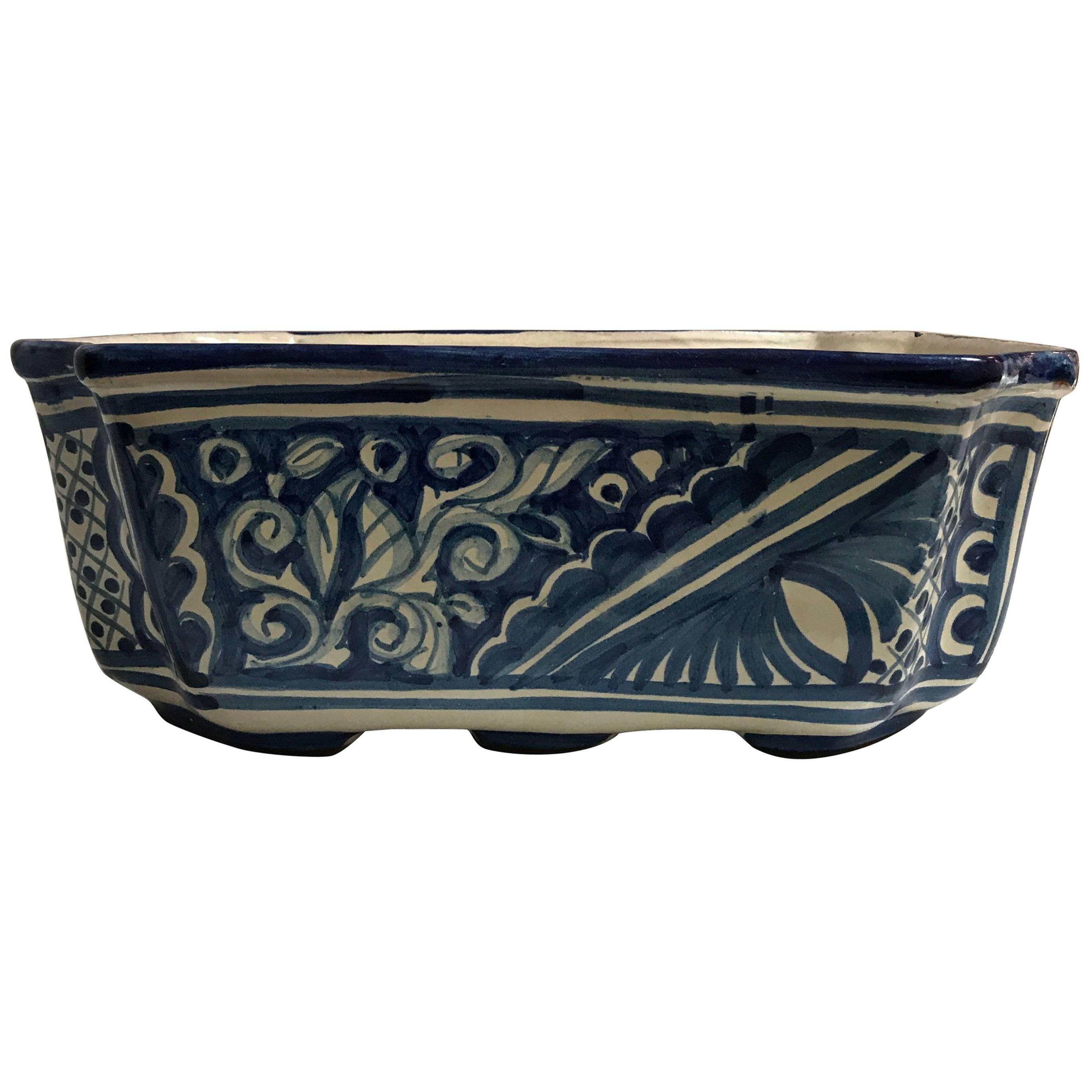Jardinière octogonale en céramique Talavera mexicaine bleue et blanche Jardiniere Cachepot