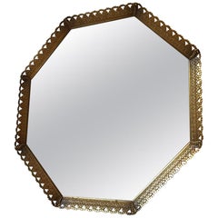 Octagonal Midcentury Danish Vanity Brass Mirror, 1950s