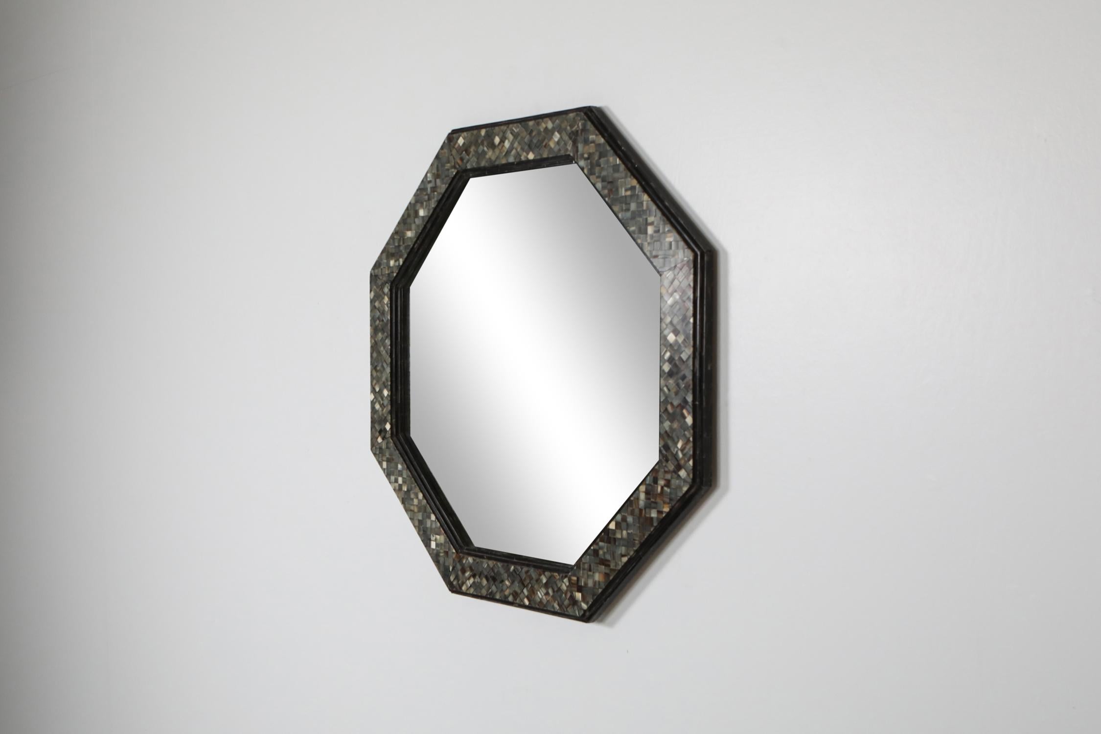 Hollywood Regency Octagonal Mirror in Celluloid Mosaic For Sale