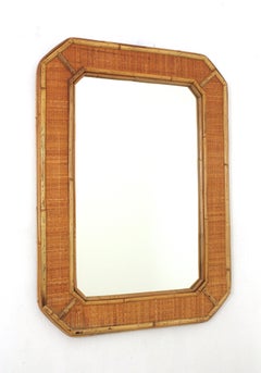Octagonal Mirror in Rattan and Woven Wicker