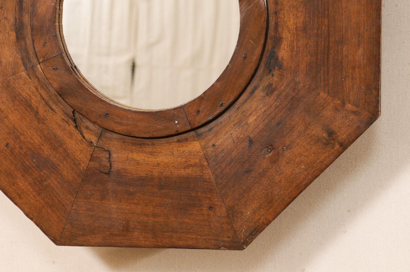 Wood Octagonal Mirror w/Early 20th C. Spanish Brazier Surround, Custom Design For Sale