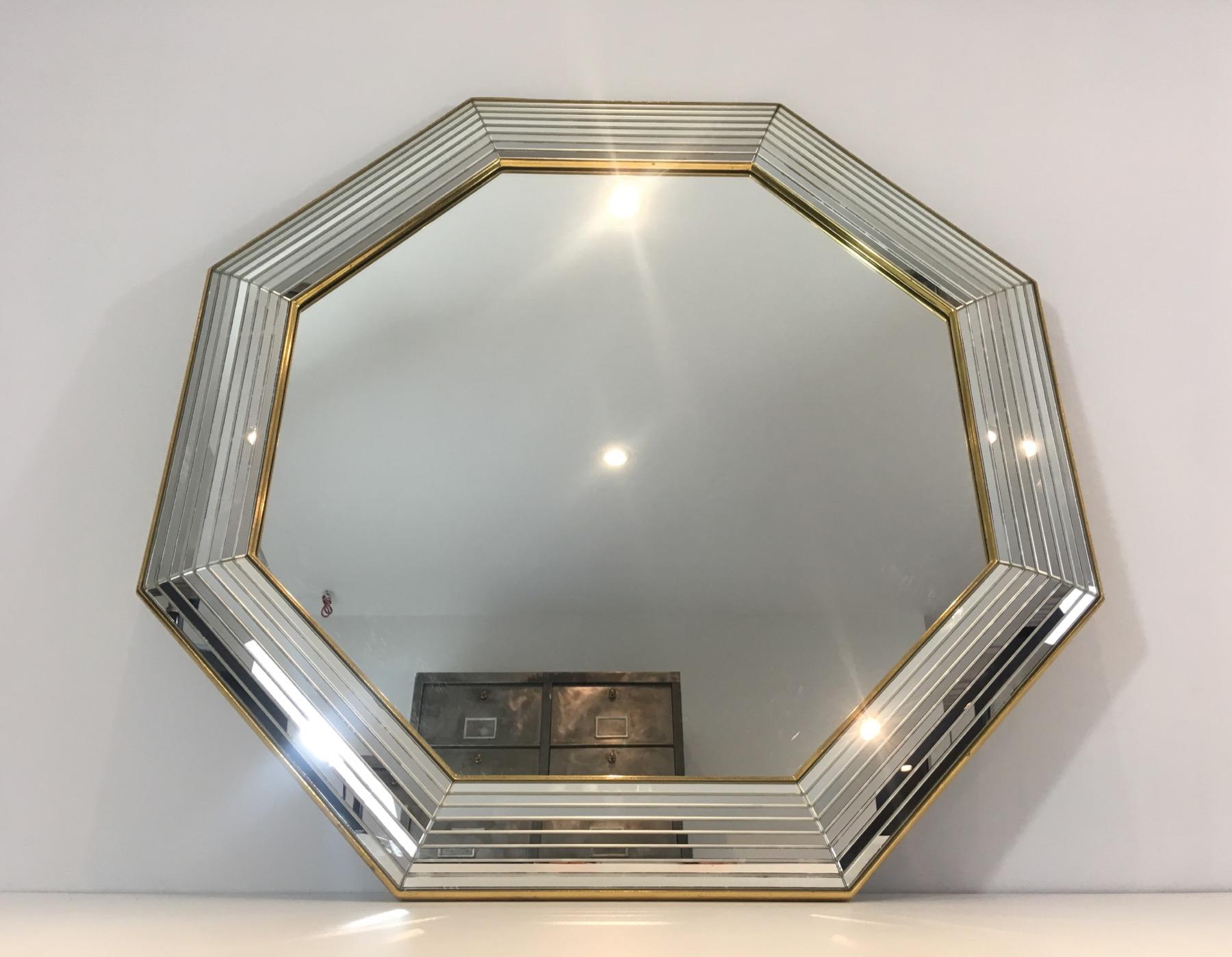 Octagonal Mirror with Lucite on the Sides, French, circa 1970 4