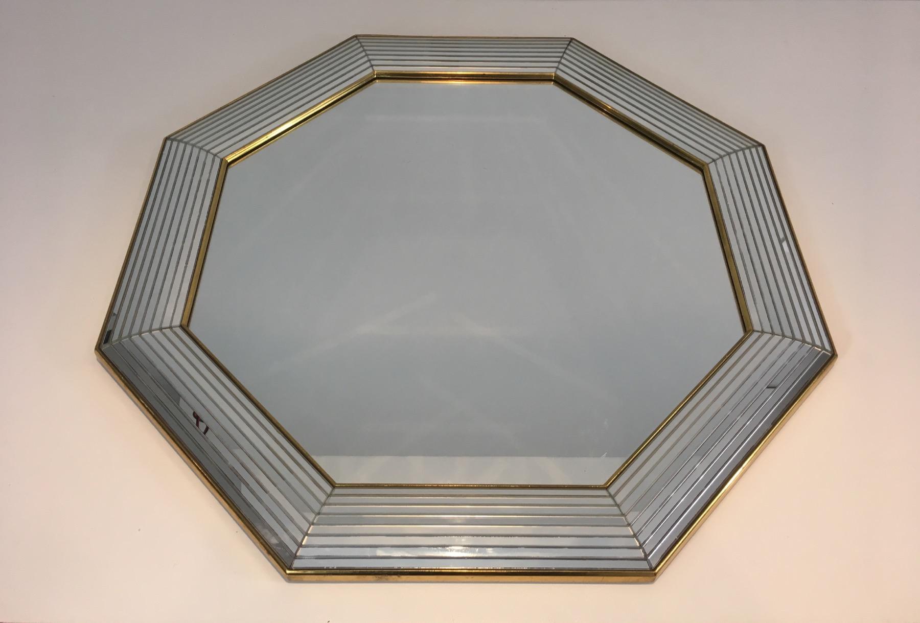 Mid-Century Modern Octagonal Mirror with Lucite on the Sides, French, circa 1970